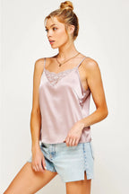 V CUT LACE TRIM SATIN CAMISOLE
