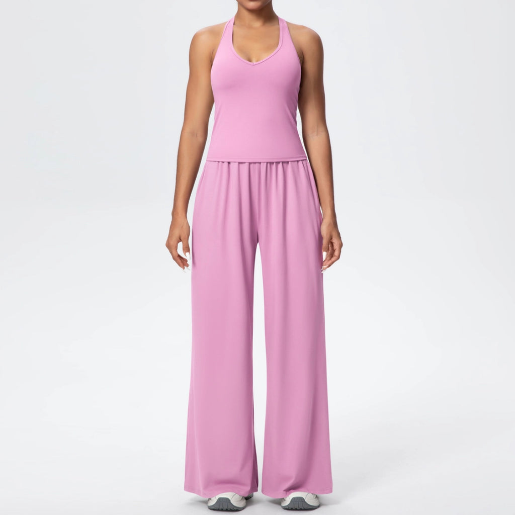 Cross-Back Halter Wide-Leg Lounge Set
