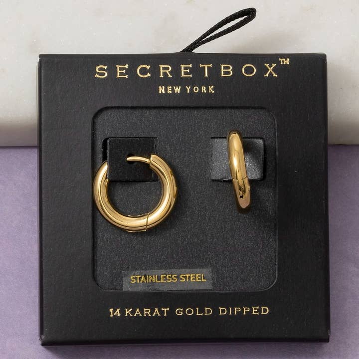 Stainless Steel Chunky Thick Huggie Hoop Earrings worn