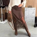 Satin + Lace Midi Skirt