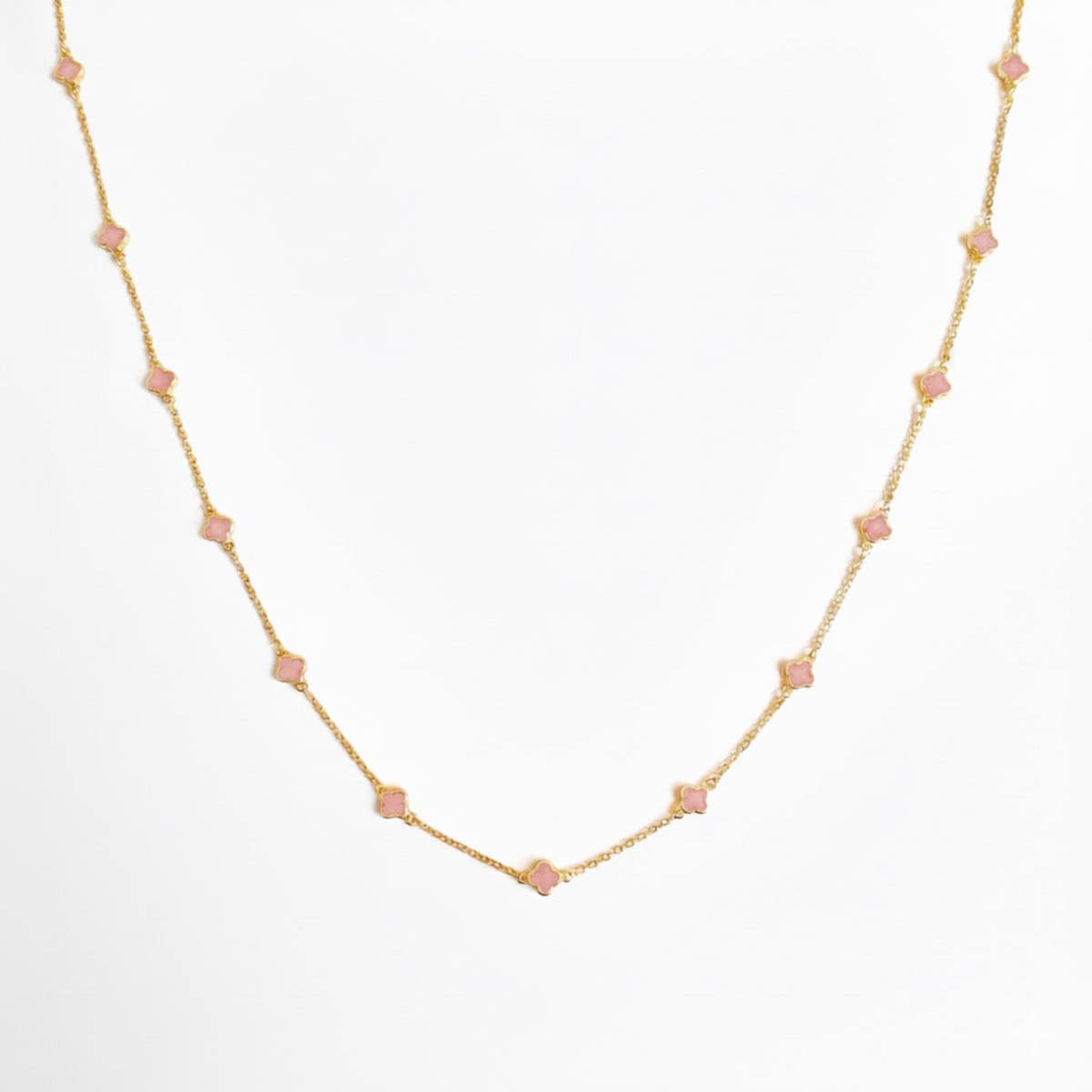 Petite Colored Clover Necklace - Blush Pink