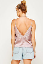 V CUT LACE TRIM SATIN CAMISOLE
