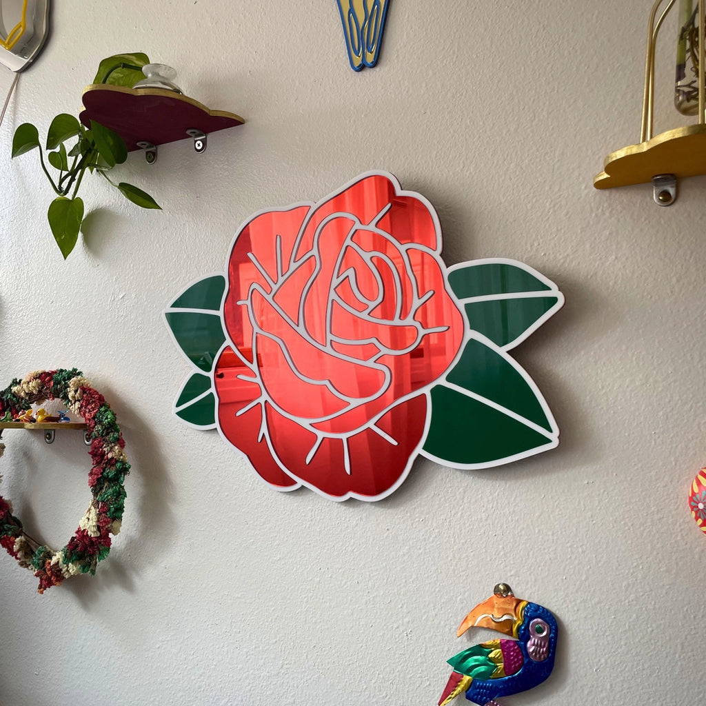 Red Rose Acrylic Wall Mirror