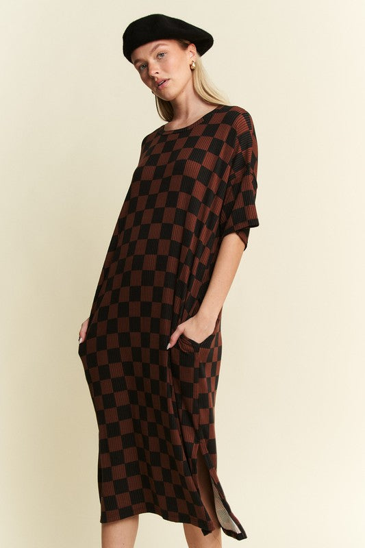 Ribbed Checkered Comfort Dress