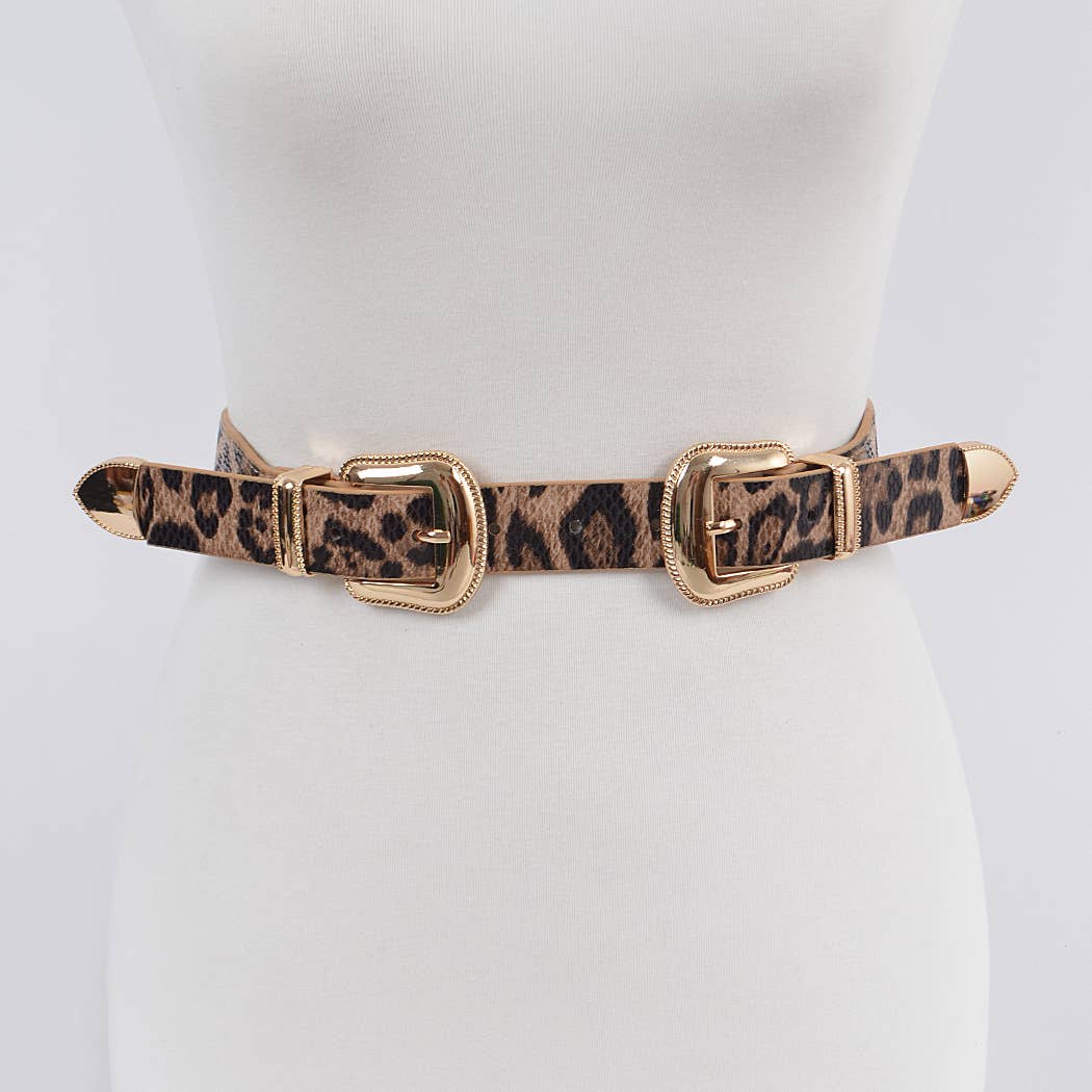 Leopard Two Buckle Waist Belt