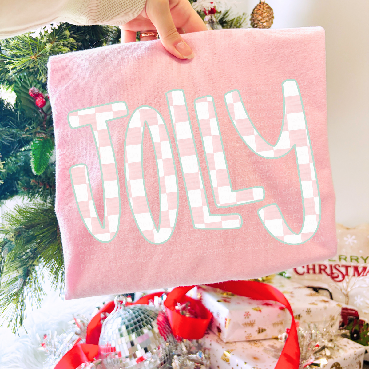 Pink checker jolly tee or sweatshirt Gunpowder and Lace Boutique Nac