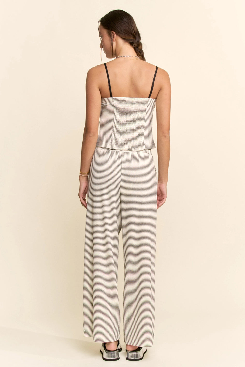 Black & White Striped Tube Top Crop & Wide Leg Pant Set