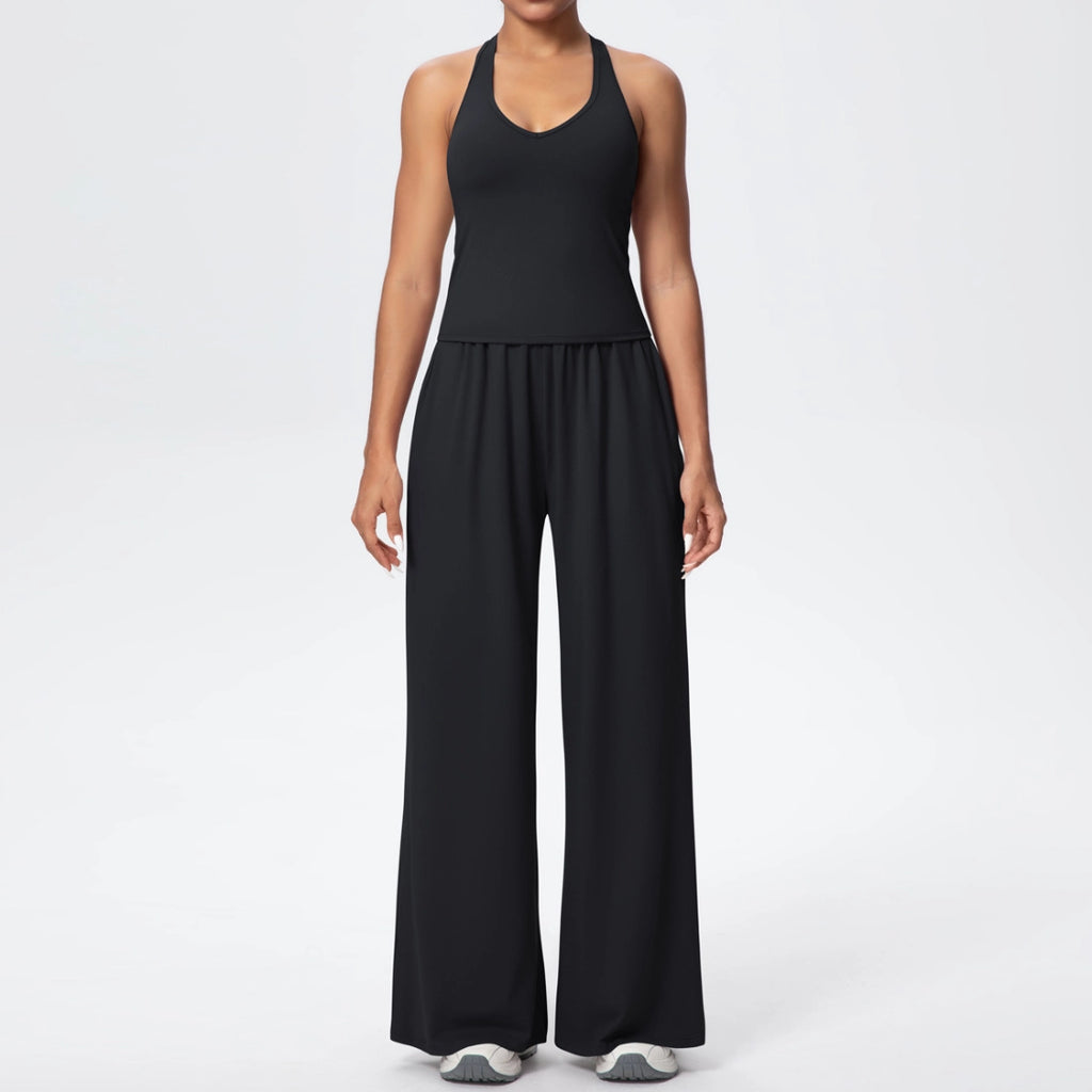 Cross-Back Halter Wide-Leg Lounge Set