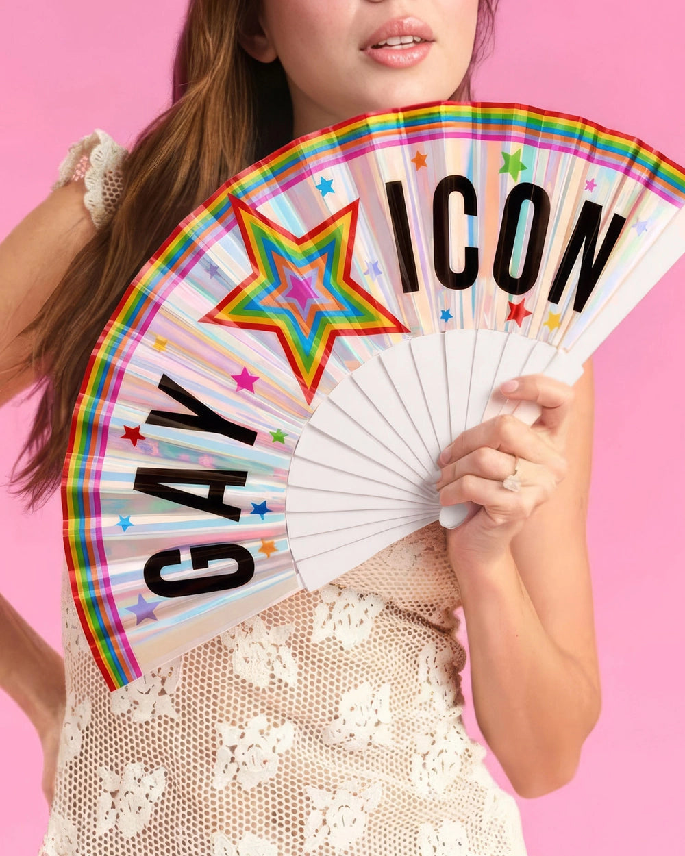 Gay Icon Iridescent Pride Fan