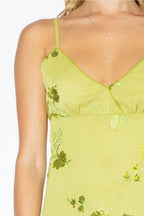 Matcha Sequin Floral Mini Dress with Asymmetrical Hem