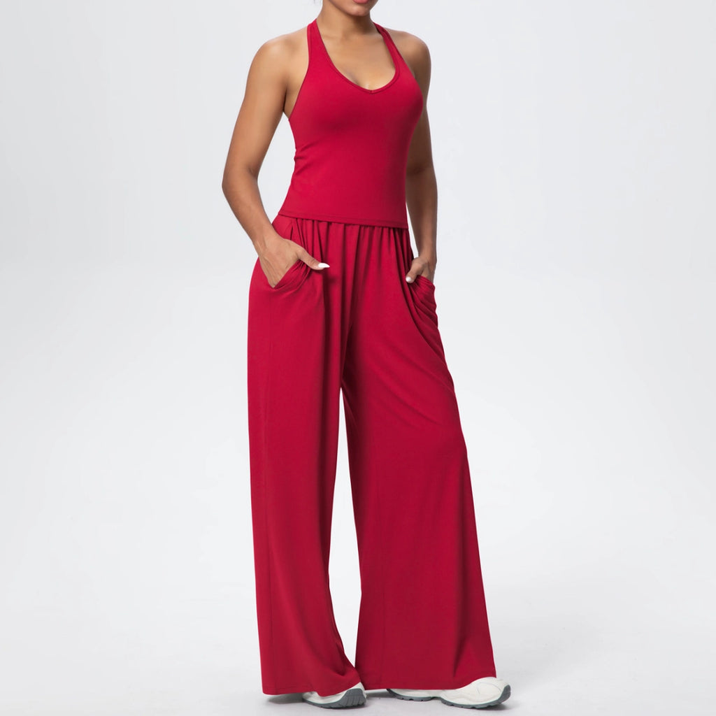 Cross-Back Halter Wide-Leg Lounge Set