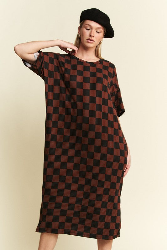 Ribbed Checkered Comfort Dress