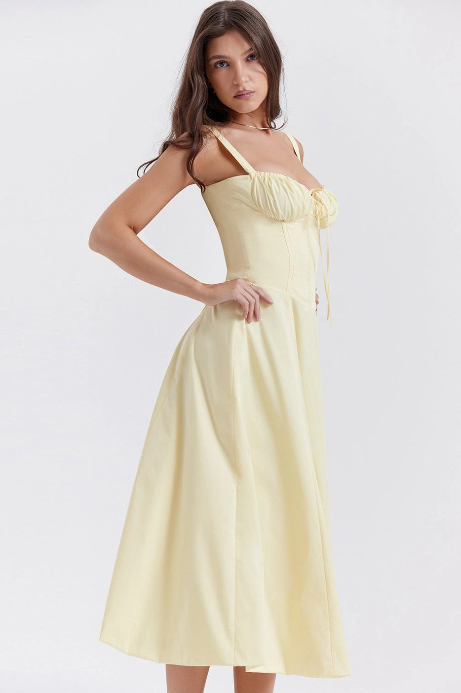 Butter Yellow French Midi Dress
