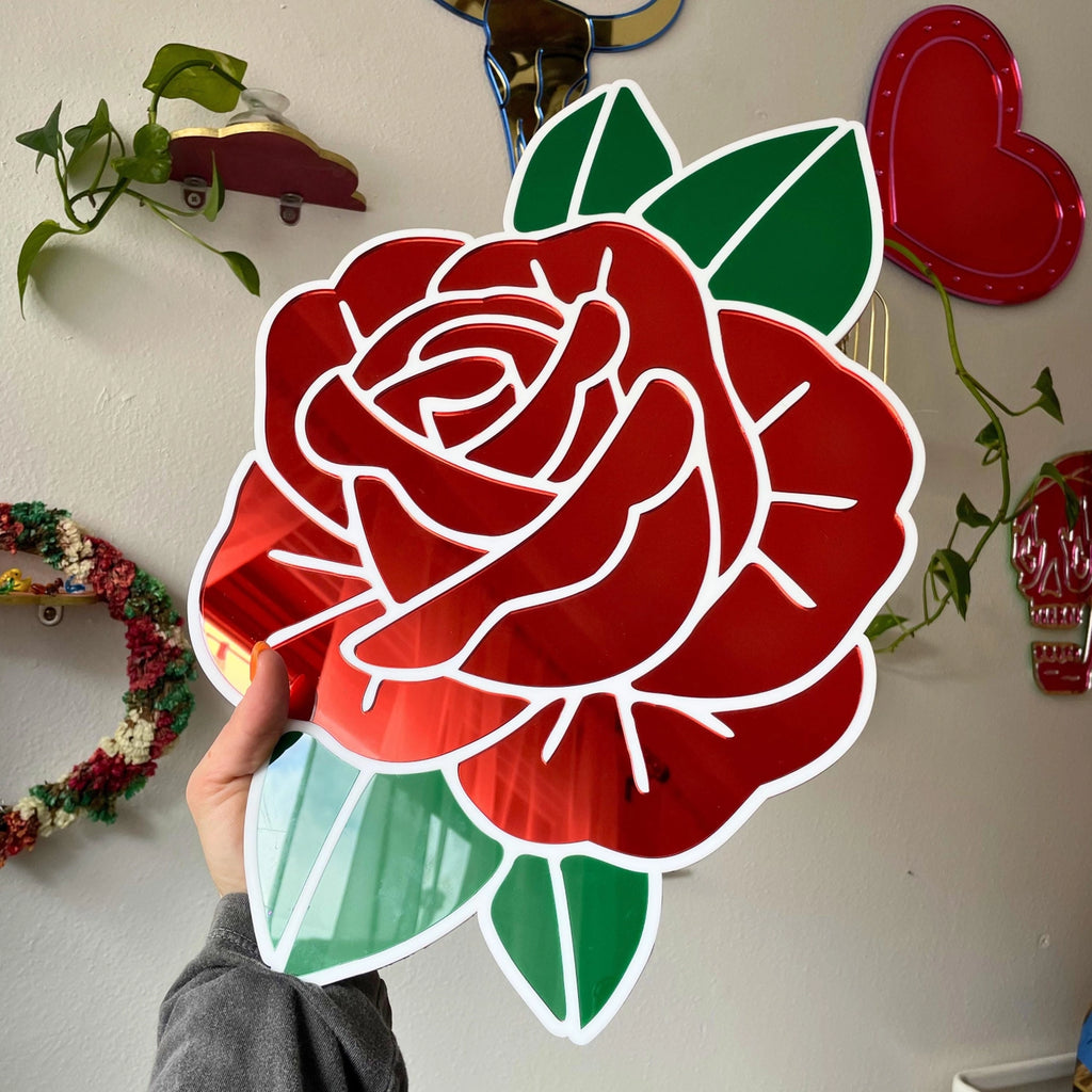 Red Rose Acrylic Wall Mirror