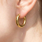 Stainless Steel Chunky Thick Huggie Hoop Earrings detail