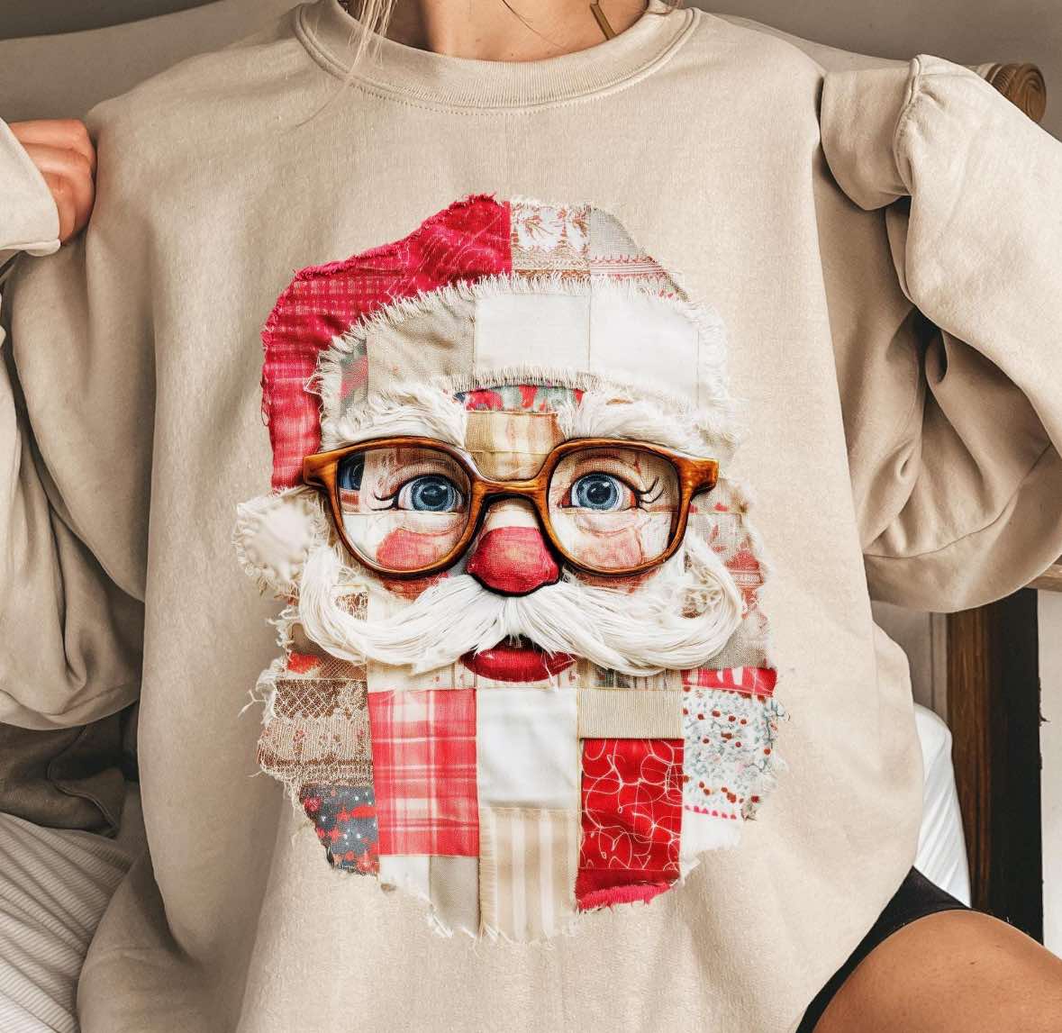 Quilted Santa traditional colors  tee or sweatshirt Gunpowder and Lace Boutique Nac
