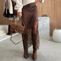 Satin + Lace Midi Skirt