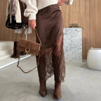 Satin + Lace Midi Skirt