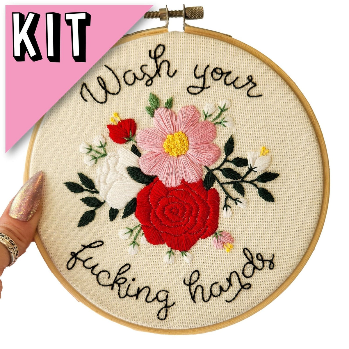 6" Wash Your Fucking Hands 2.0 Embroidery Kit - Beginner Friendly - Poppy & Vine