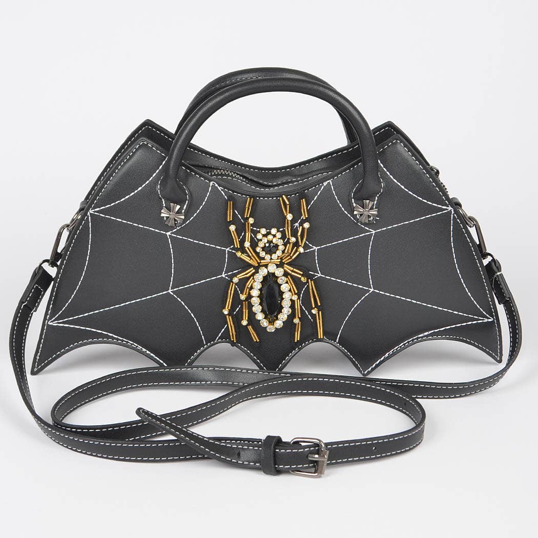 Faux Leather Spider Top Handle Clutch