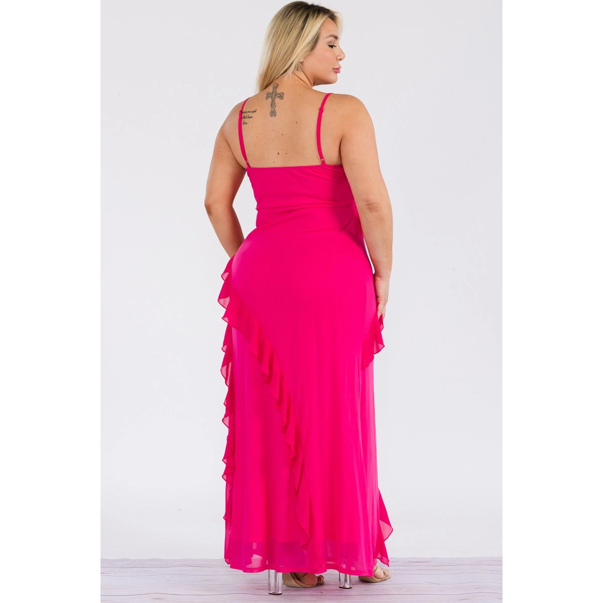 Ruffle Trim Slit Maxi Dress