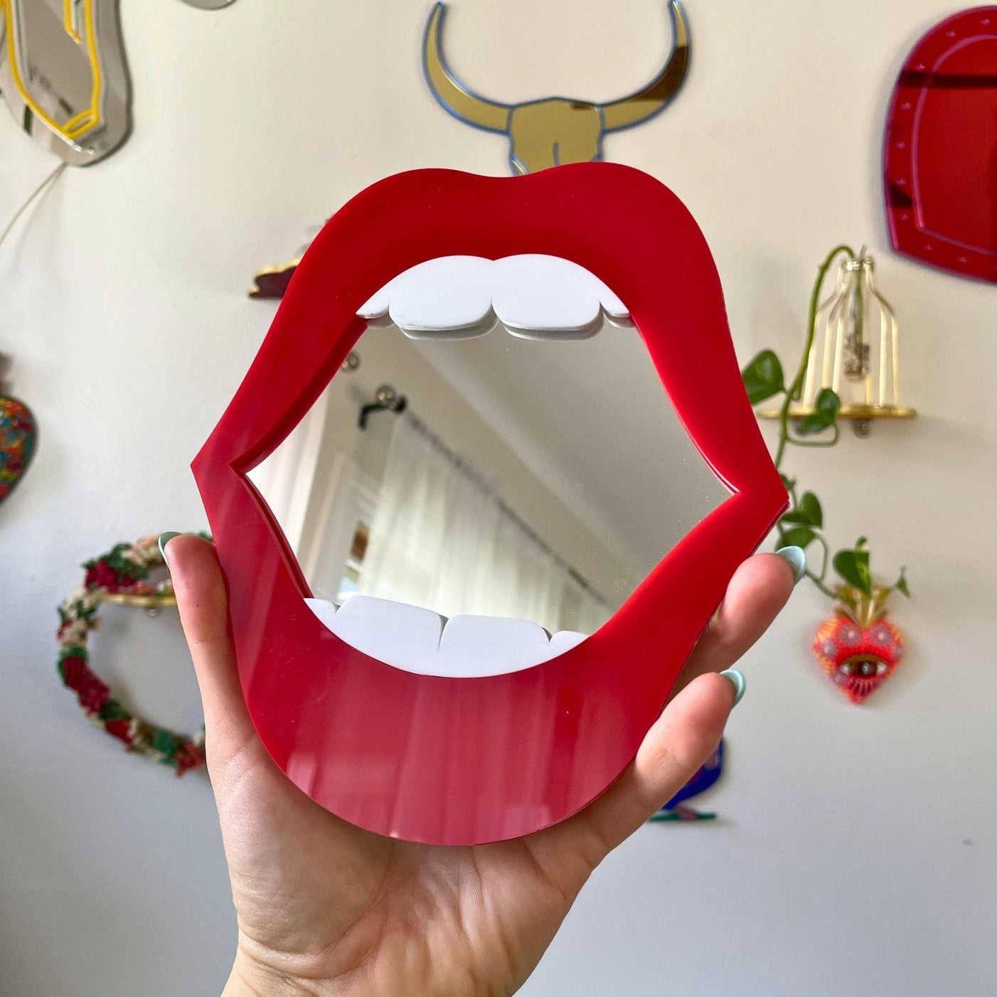 Open Wide Statement Lips Acrylic Wall Mirror