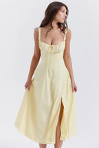 Butter Yellow French Midi Dress