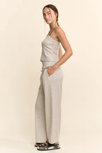 Black & White Striped Tube Top Crop & Wide Leg Pant Set