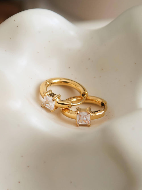 Adhara Cz Huggie Earrings - Square