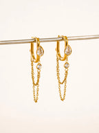 Lucienne 18K Gold Non-Tarnish CZ Chain Link Drop Earrings