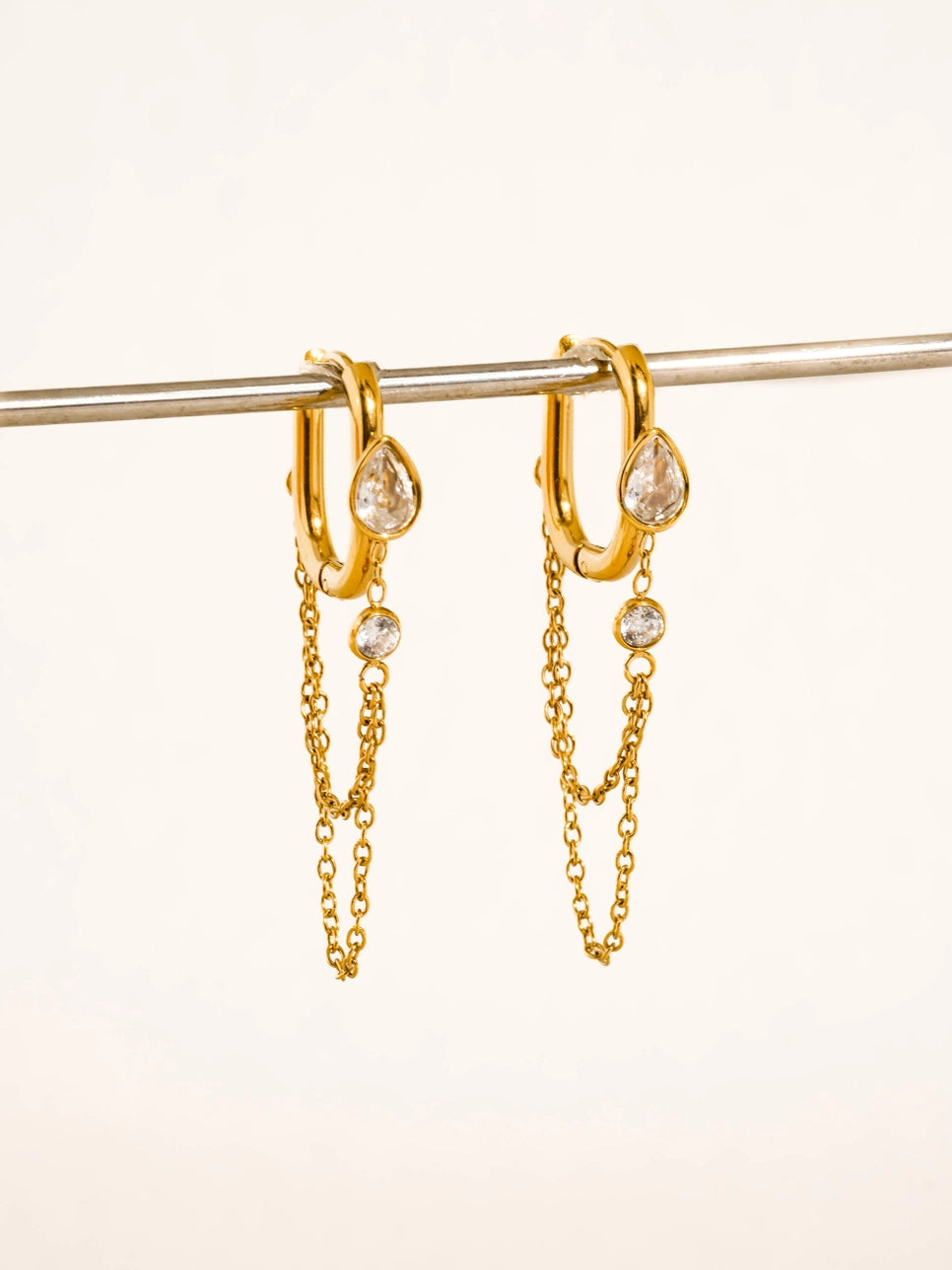 Lucienne 18K Gold Non-Tarnish CZ Chain Link Drop Earrings