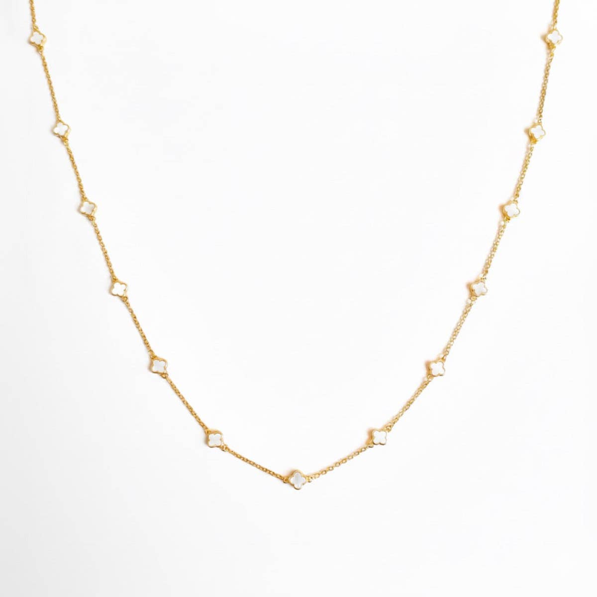 Petite Colored Clover Necklace - Cream