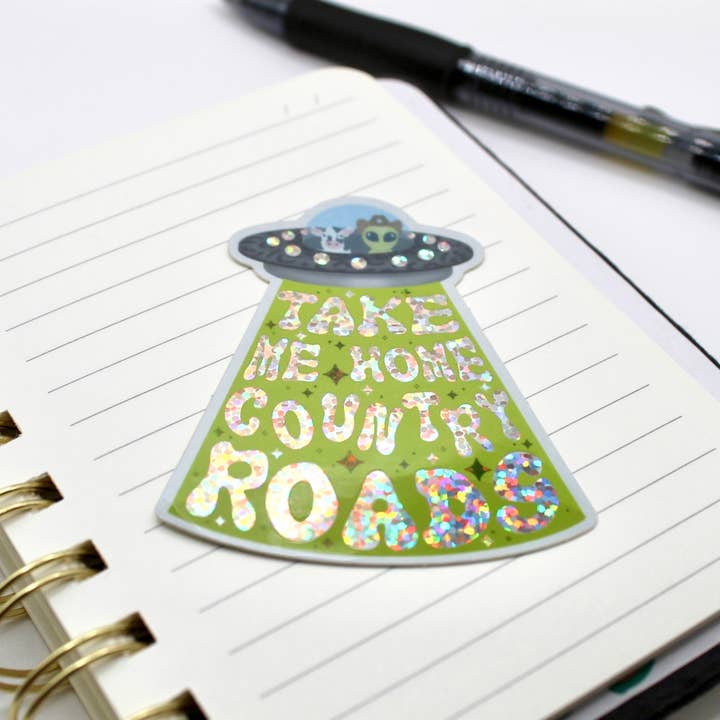 Country Roads Alien Glitter Sticker detail