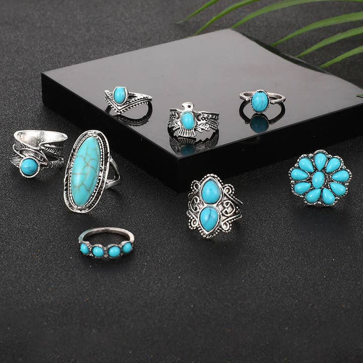 Turquoise Western Ring Set worn