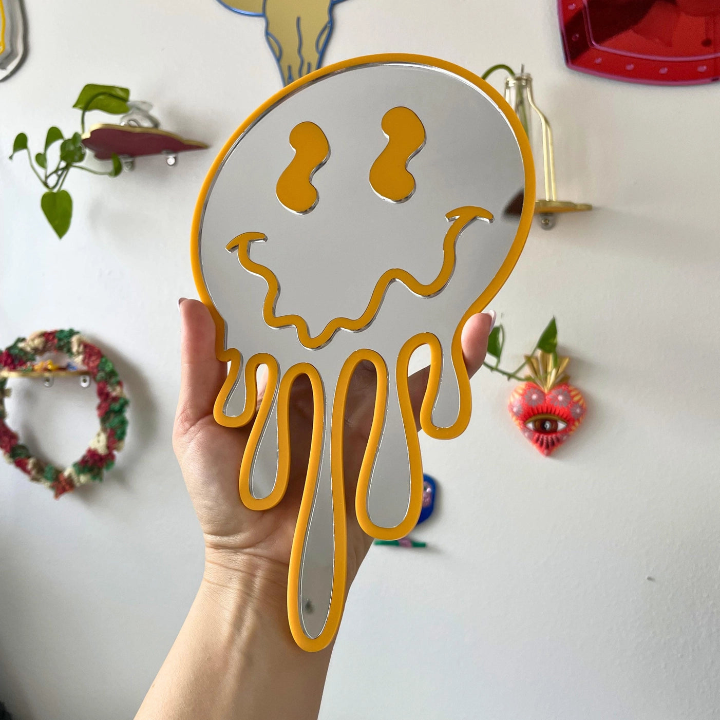 Melting Smiley Silver Acrylic Wall Mirror