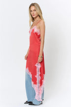 LACE TRIM ASYMMETRIC SATIN MIDI DRESS