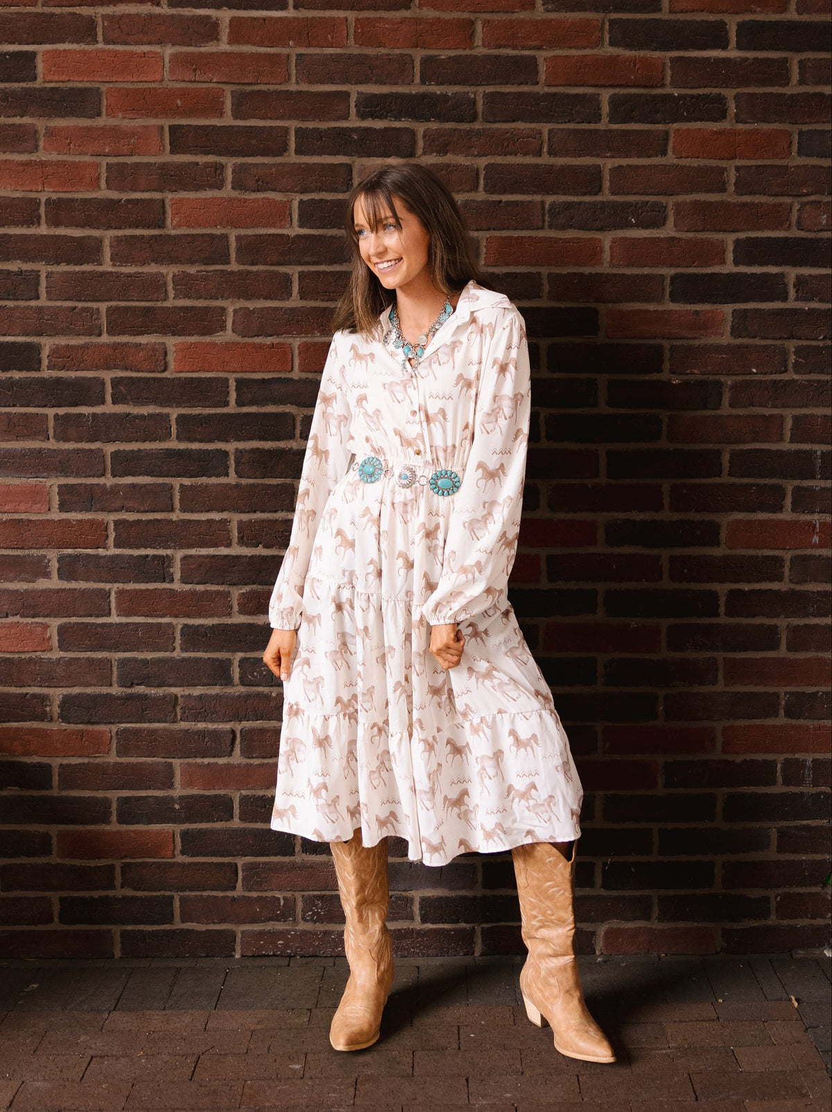 Horse Print Shirt Dress Grace+Emma