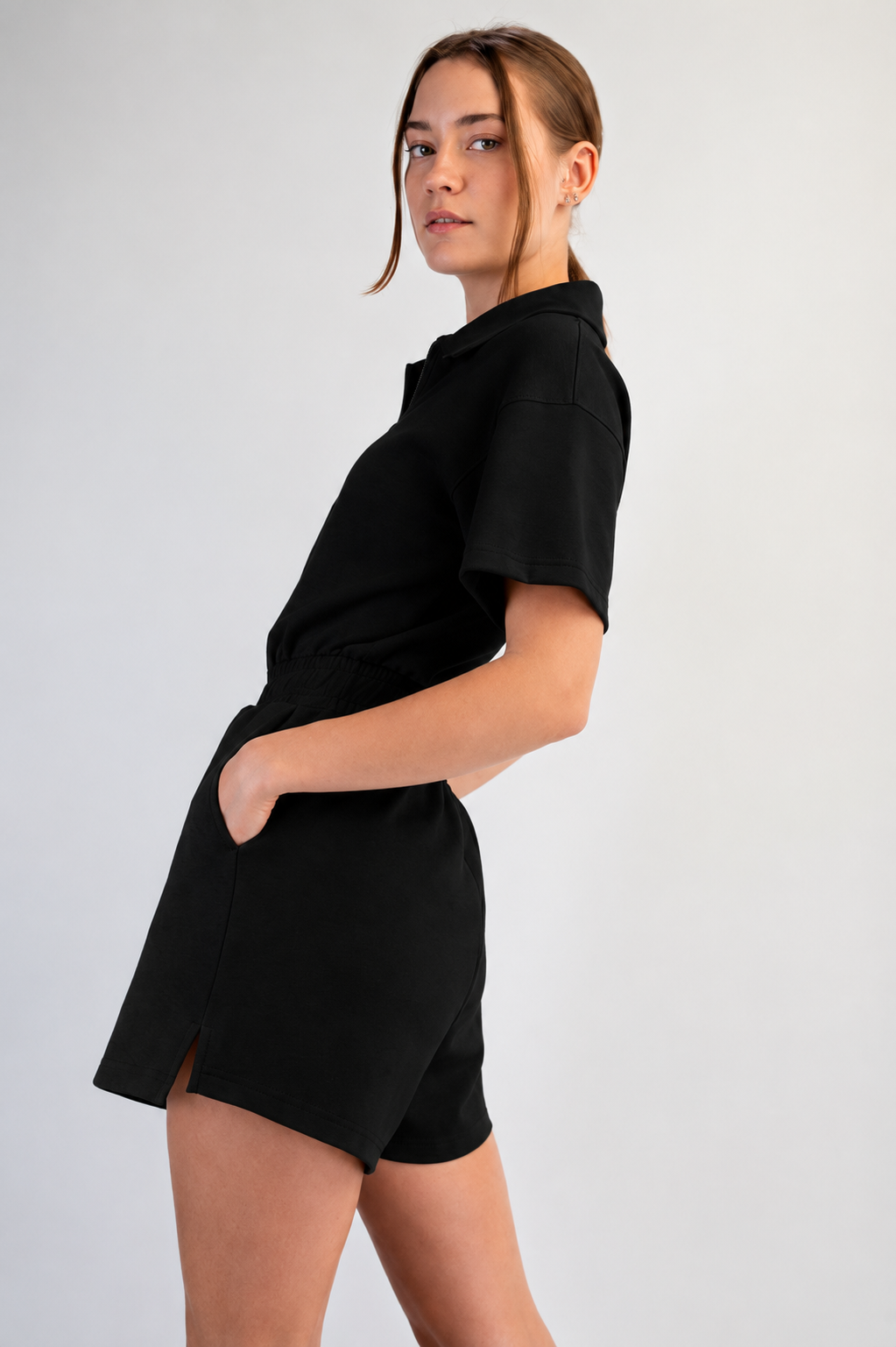 Short Sleeve Modal Quarter Zip Romper