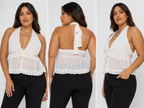 COUQUETTE TRIM CHIFFON HALTER NECK BABYDOLL TOP