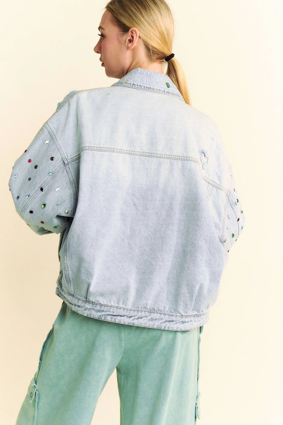 Disco Darling Jeweled Oversized Denim Jacket | Fall Preorder