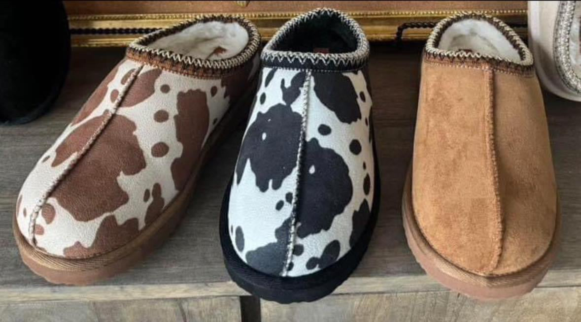 Cow Print Bruin Slippers | Cozy Women's Slip-On Slippers Gunpowder and Lace Boutique Nac