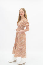 Puff Sleeve Midi Dress, Rust Floral Grace+Emma