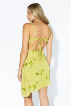 Matcha Sequin Floral Mini Dress with Asymmetrical Hem