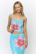Y2K MESH FLORAL RHINESTONE CAMI & SKIRT SET
