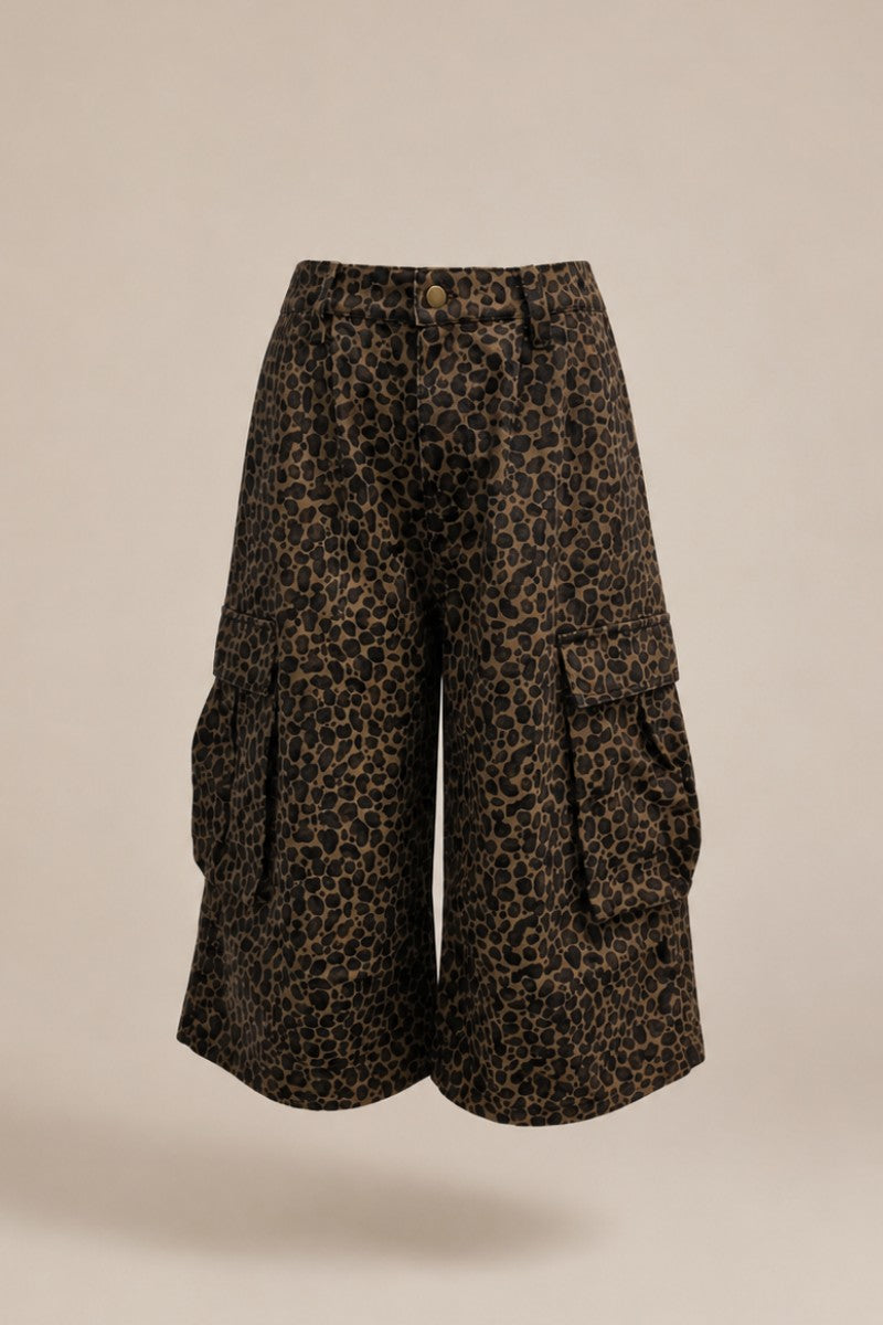 Wild Side Leopard Cargo Culotte Shorts