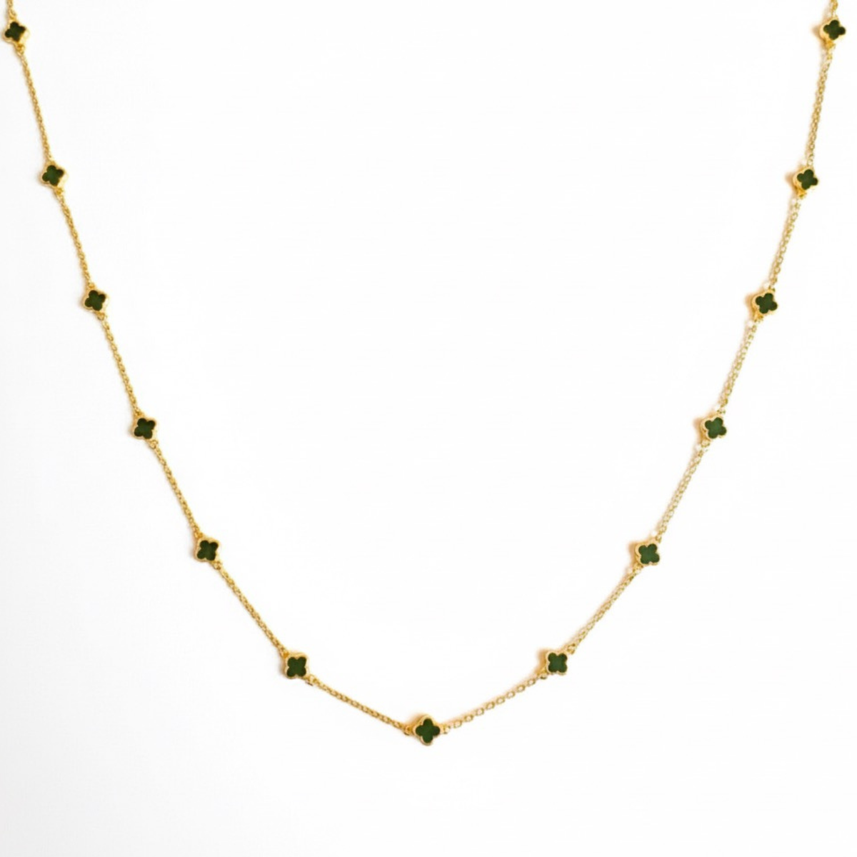 Petite Colored Clover Necklace - Olive