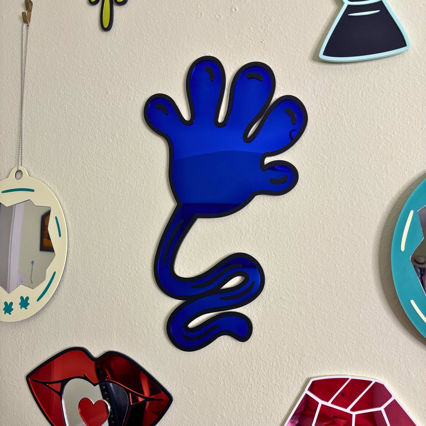 Blue Sticky Hand Y2K Acrylic Wall Mirror