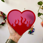 Burning Love Flame Heart Acrylic Wall Mirror