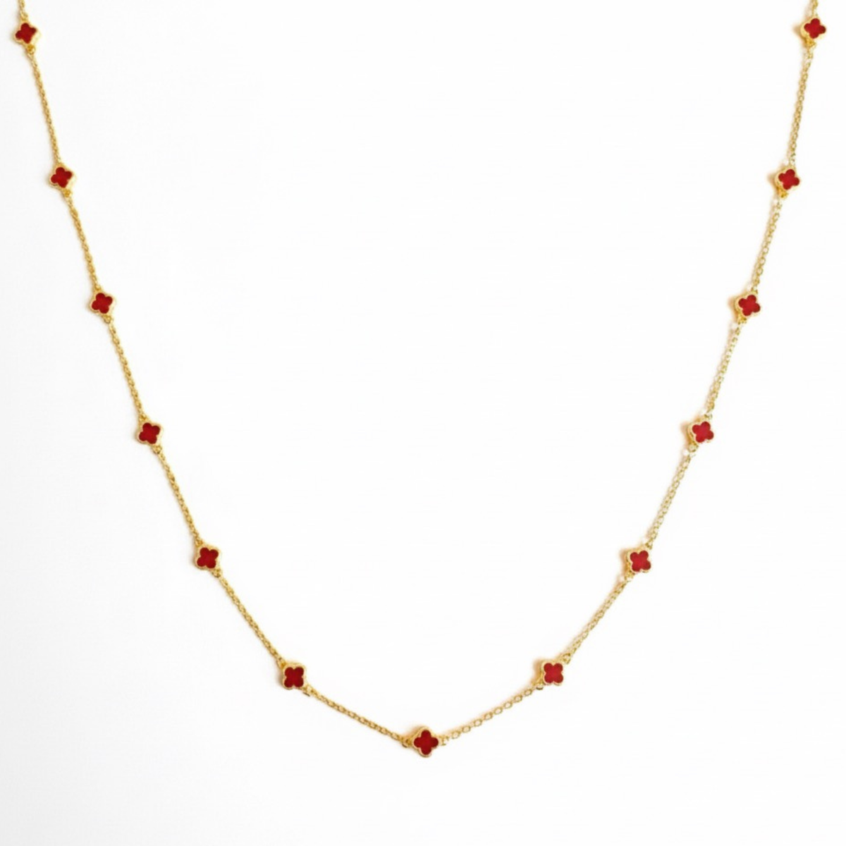 Petite Colored Clover Necklace - Maroon