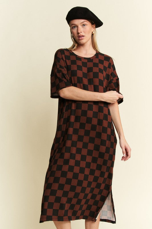 Ribbed Checkered Comfort Dress